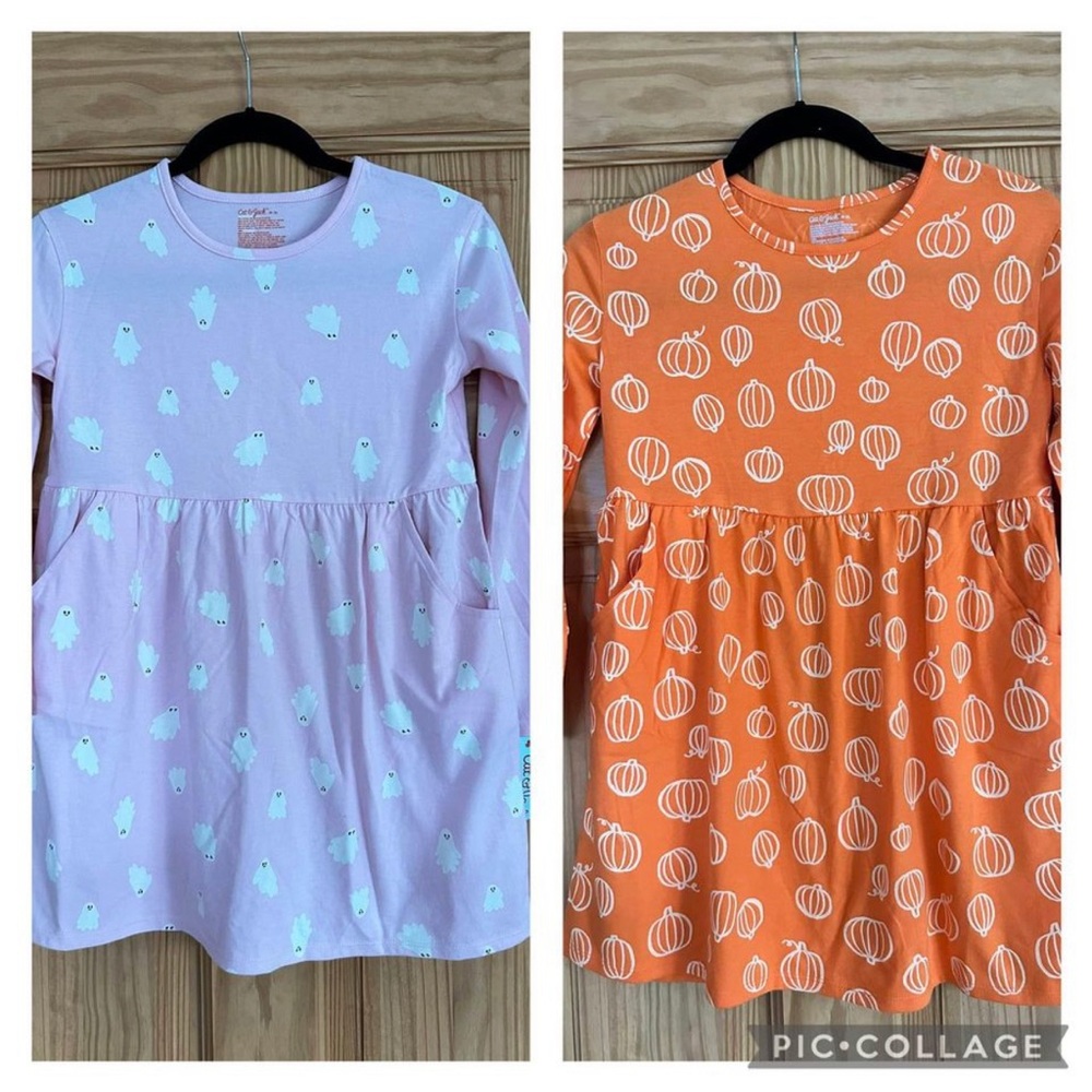 Girls fall dresses.  Pumpkin and ghosts